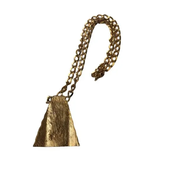 Vintage Gold Pyramid Nugget Necklace, Gold Pendant Necklace, Large Statement - Picture 5 of 10
